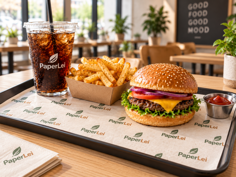 Custom printed food tray liners and basket liners for restaurants