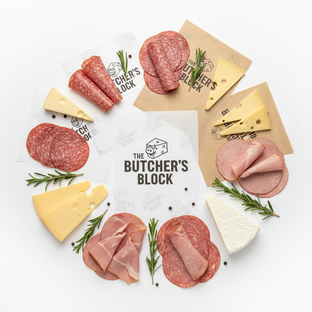Custom printed deli wrapping paper flat lay by PaperLei