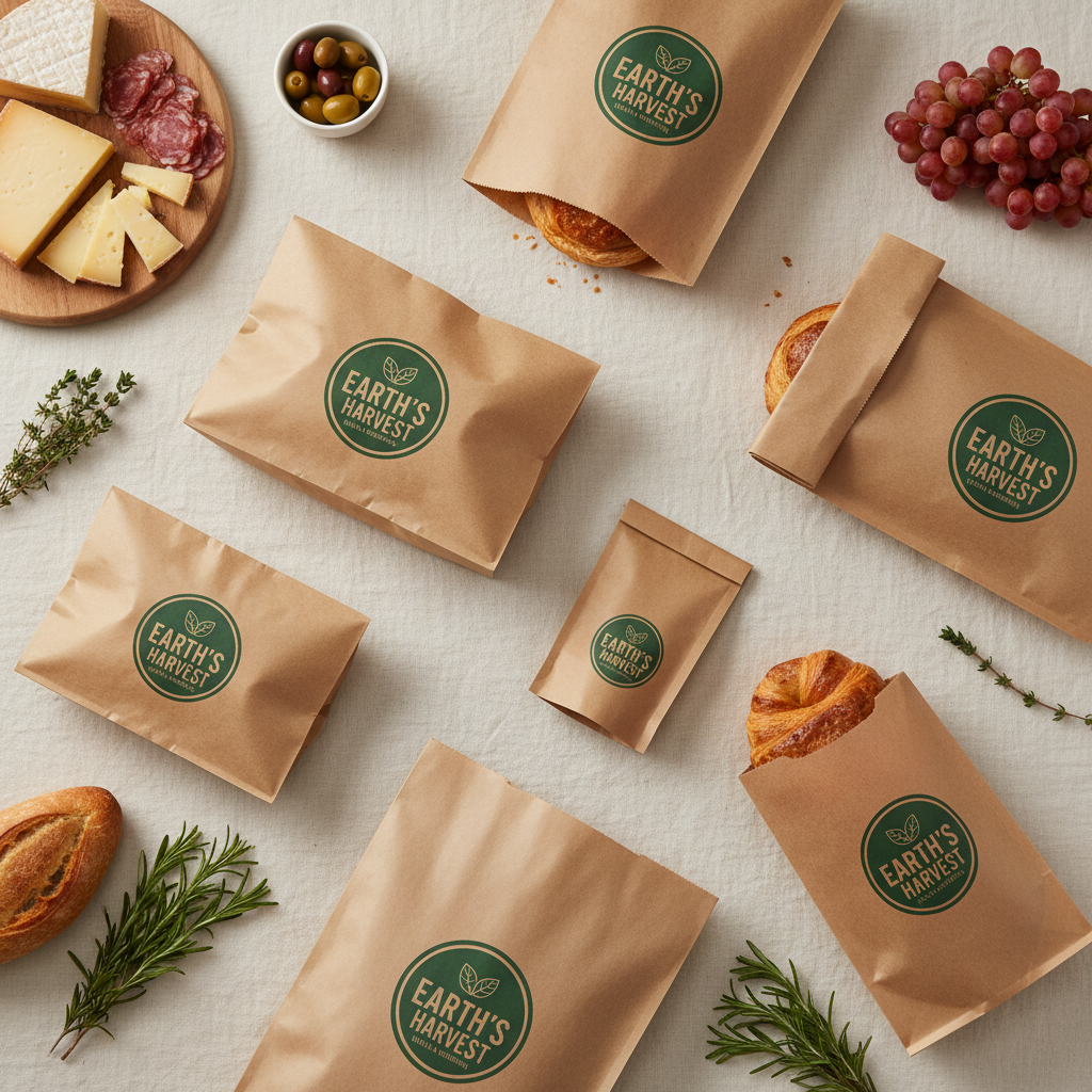 Custom printed kraft food bags flat lay by PaperLei