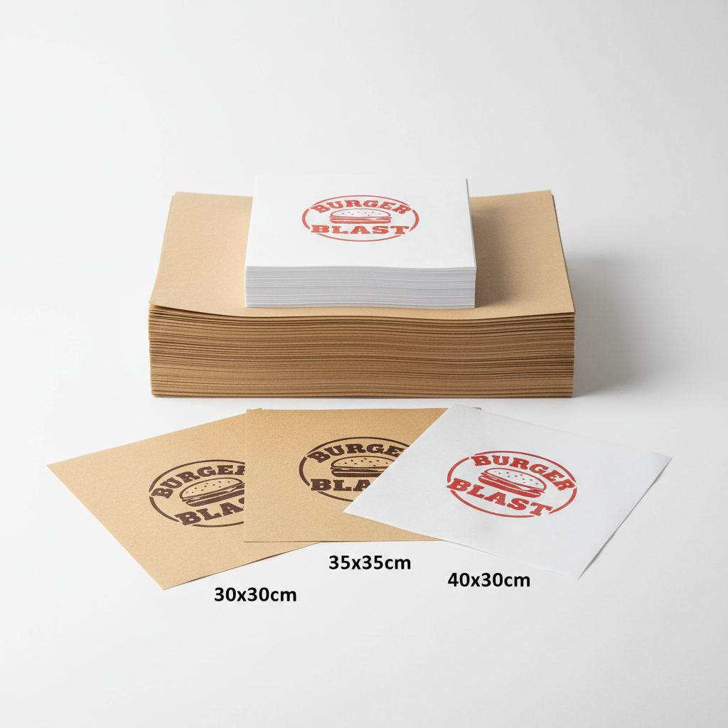 Custom printed burger wrapping paper size options by PaperLei