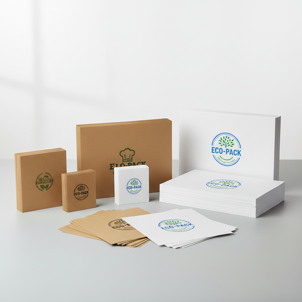 Stack of custom printed food basket liner paper size options by PaperLei