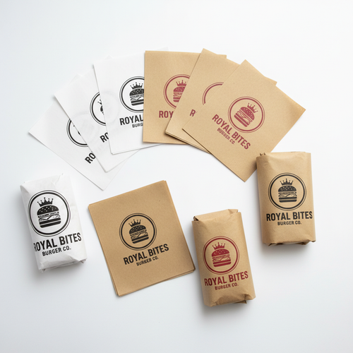 Custom printed burger wrapping paper flat lay by PaperLei