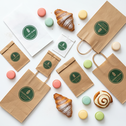 Custom printed bakery bags flat lay with pastries by PaperLei